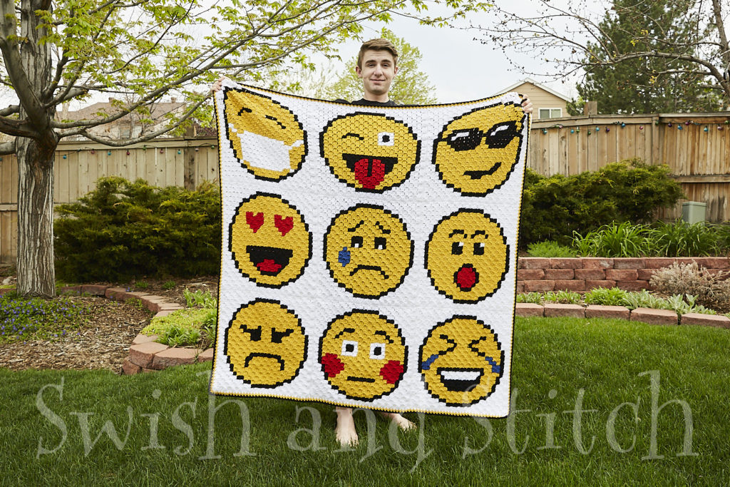 c2c crochet emoji afghan with the designer