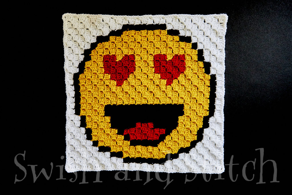 C2C crochet love heart eyes emoji block