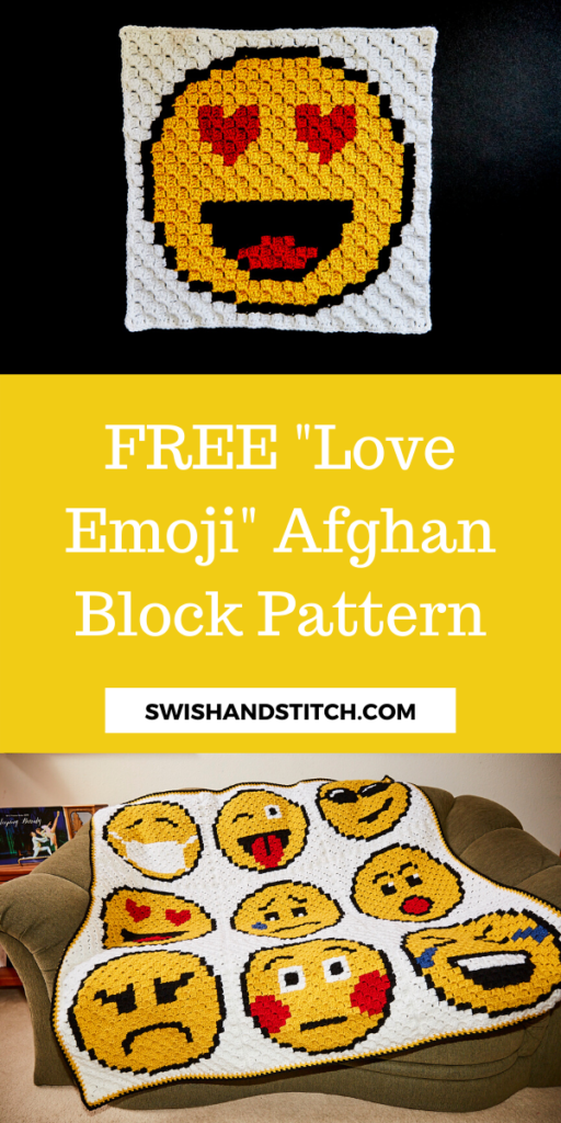 Pinterest C2C crochet emoji afghan love heart eyes block