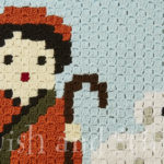 C2C Crochet Japanese Kokeshi Doll Nativity shepherd with sheep