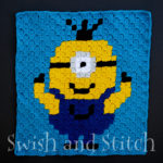 C2C Crochet Disco Minions on Blue Square