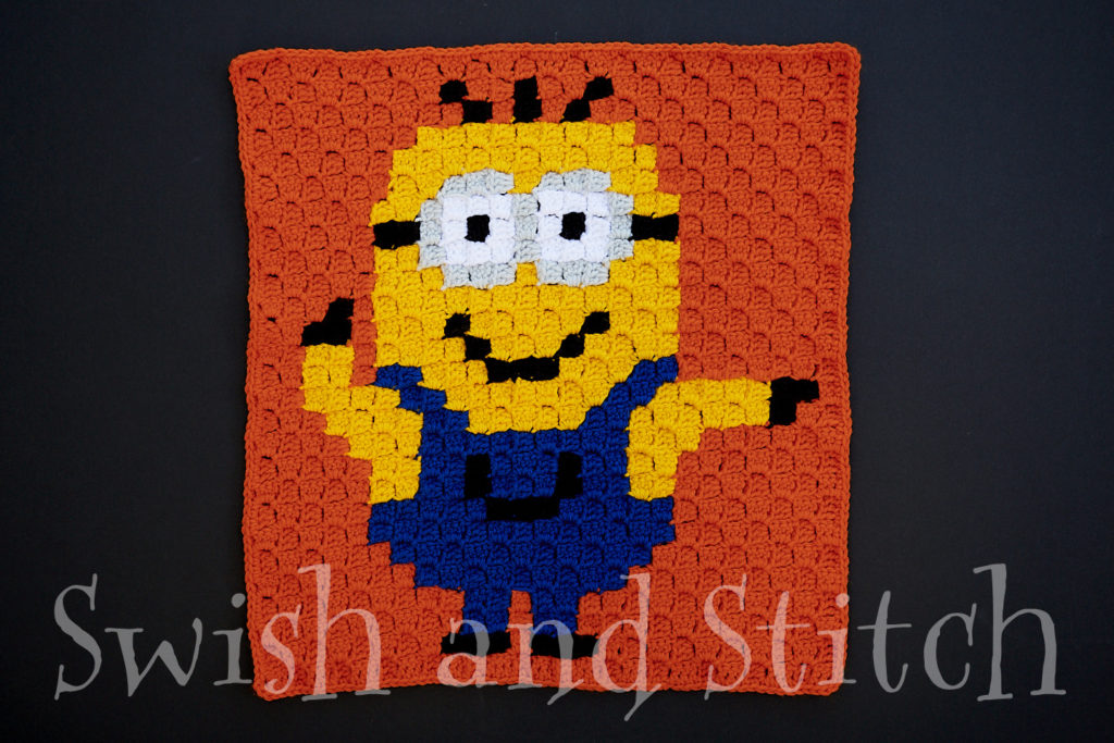 Disco Minion on Orange crochet block