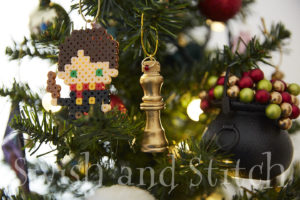 Harry Potter Christmas tree with gilded chess king ornament