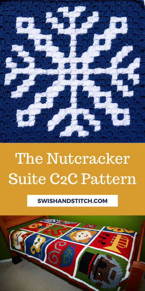 The Nutcracker Suite C2C Crochet Afghan Pattern Pinterest Image - Snow King and Queen