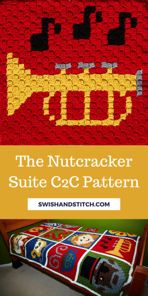 The Nutcracker Suite C2C Crochet Afghan Pattern Pinterest Image - Toy Trumpet