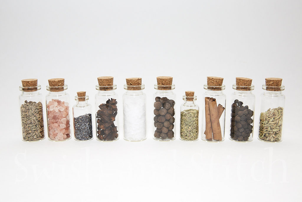herbs and spices bottles