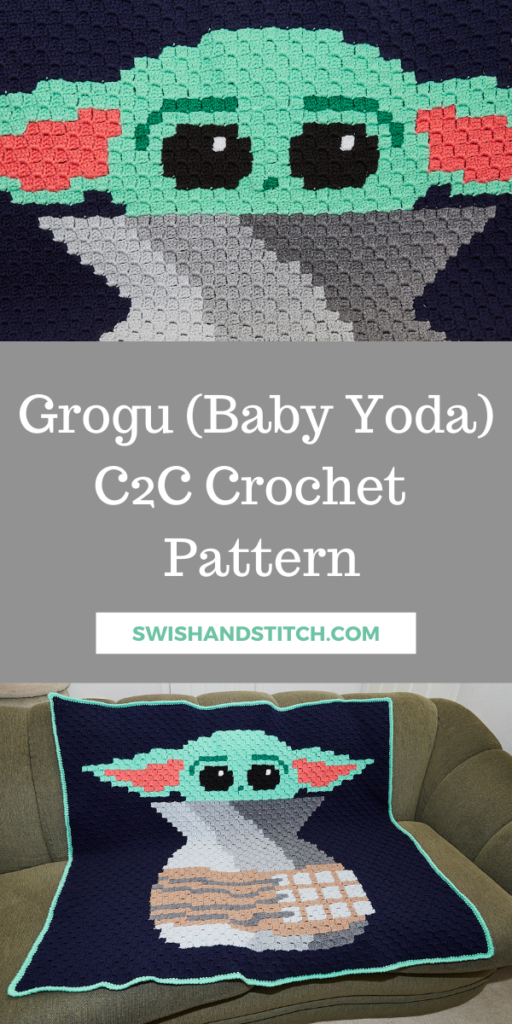 Grogu Baby Yoda the Mandalorian C2C Crochet Afghan Pinterest Image