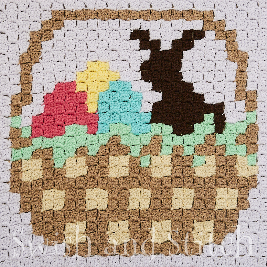completed c2c crochet Easter basket block