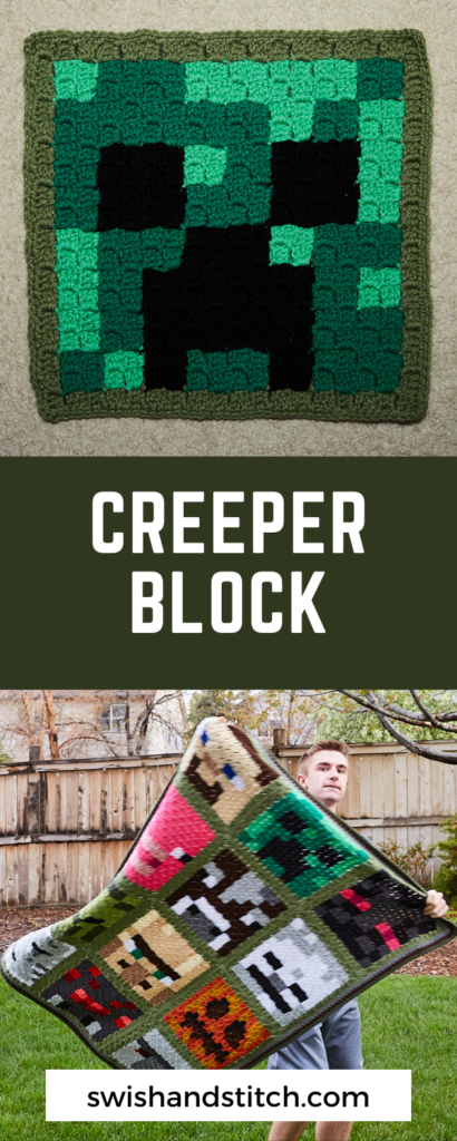 Minecraft c2c crochet afghan for teens free pattern Creeper block