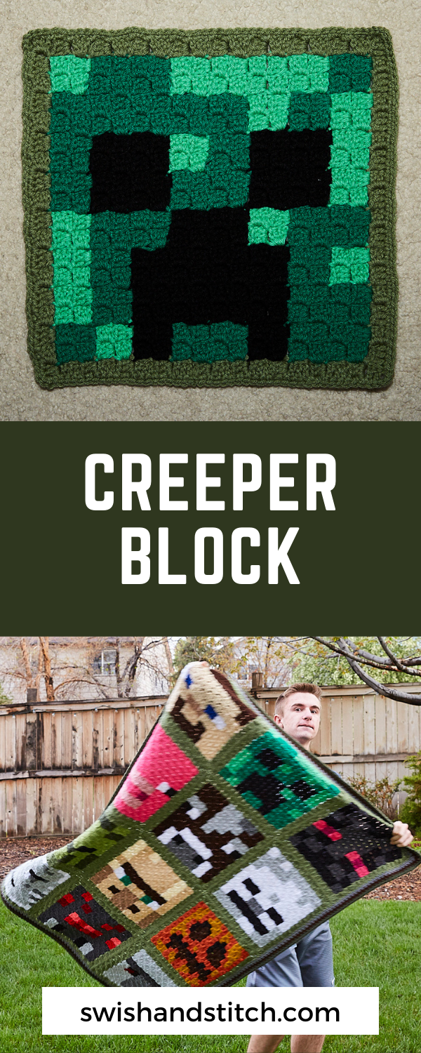 Minecraft C2c Crochet Afghan Creeper Block Swish And Stitch