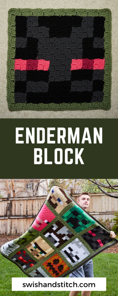Minecraft c2c crochet afghan for teens free pattern Enderman block
