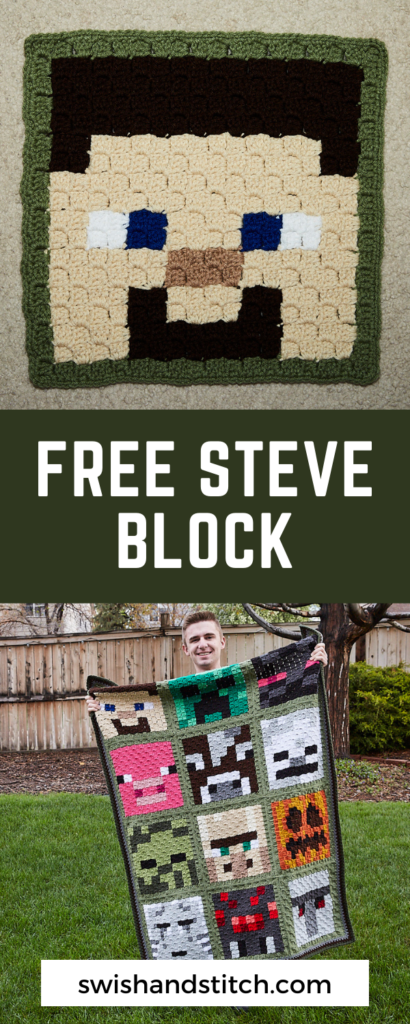 Minecraft c2c crochet afghan for teens free pattern Steve block