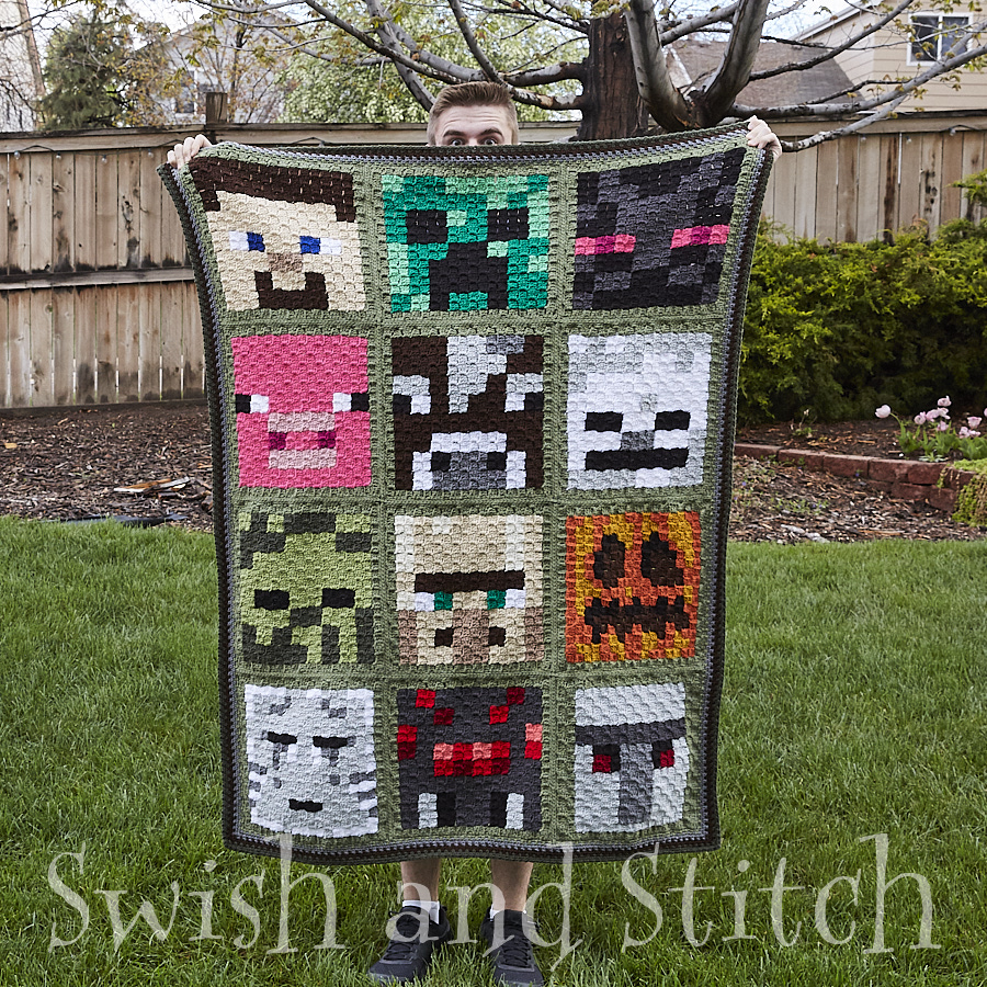 Minecraft C2C Crochet Afghan Steve Block Swish and Stitch