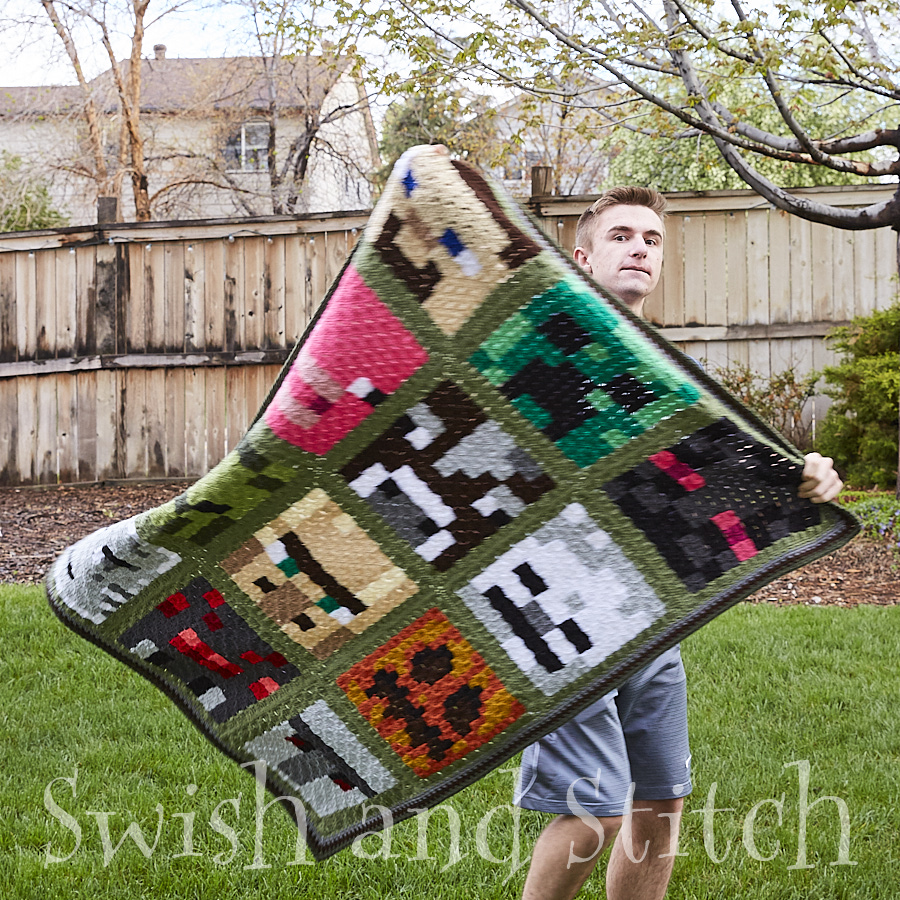 Minecraft c2c crochet afghan with designer