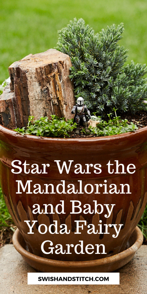 Star Wars Mandalorian and Baby Yoda Fairy Garden - Pinterest Image