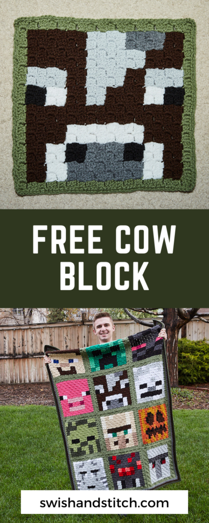 Minecraft c2c crochet afghan for teens free pattern cow block