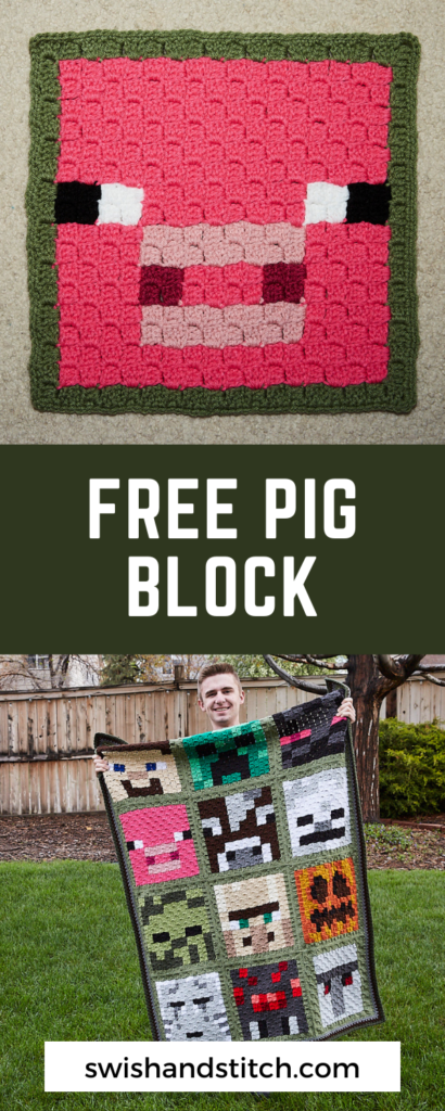 Minecraft c2c crochet afghan for teens free pattern pig block