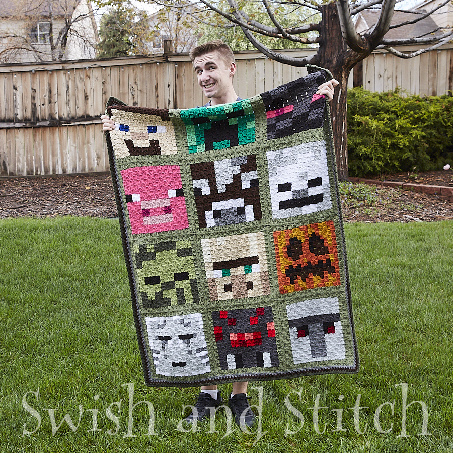 Minecraft c2c crochet afghan with designer