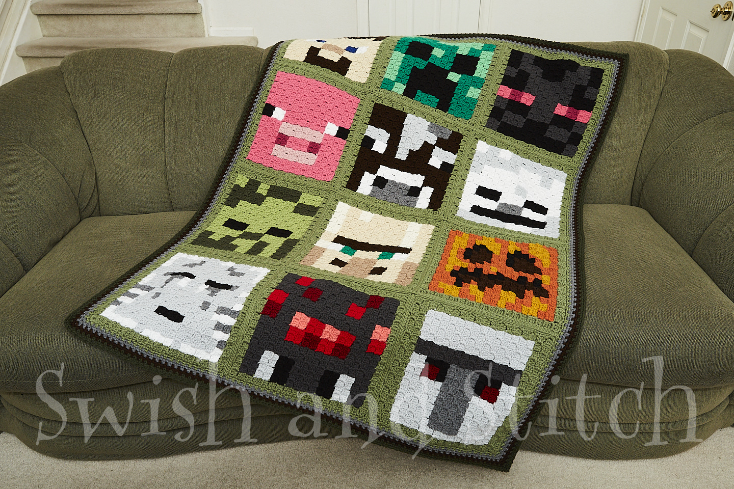 Minecraft C2C Crochet AfghanJoining and Edging Swish and Stitch