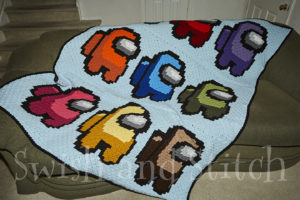 Among Us c2c crochet completed blanket