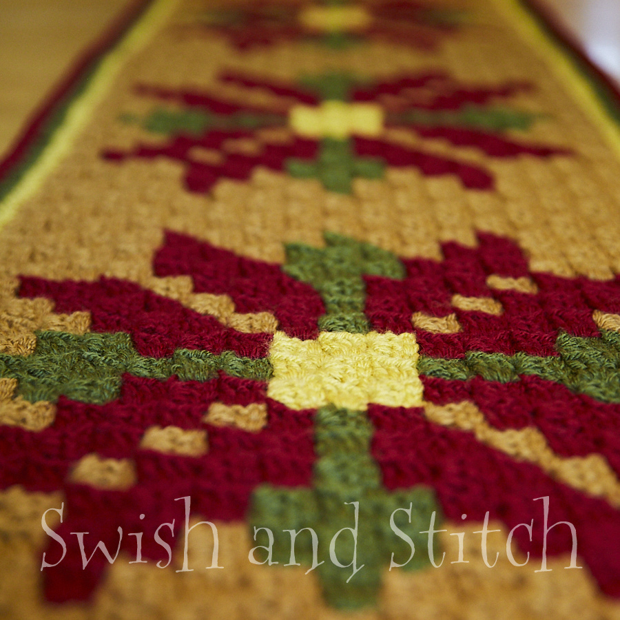 Poinsettia C2C Crochet Table Runner 