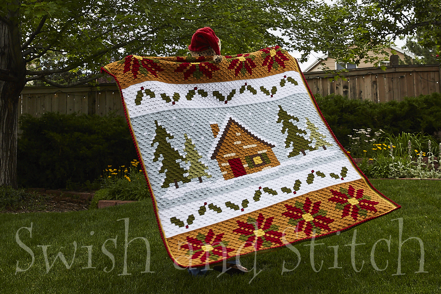 Christmas Cabin C2C Crochet Afghan with designer