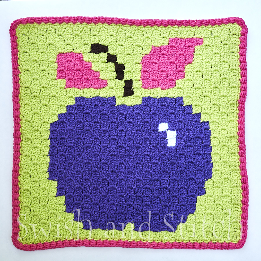 Crochet Puff Border Stitch Tutorial finished apple block