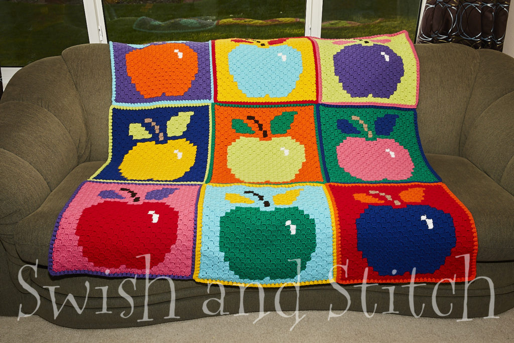 pop art apples C2C crochet afghan