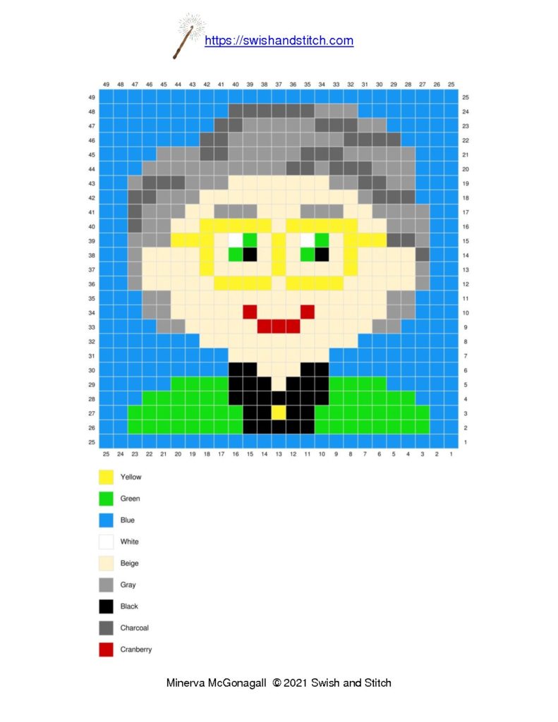 Minerva McGonagall c2c crochet pixel graph