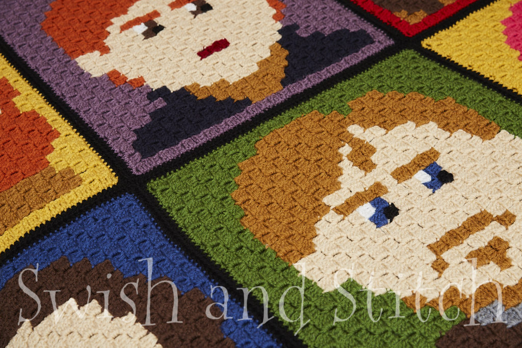 closeup of Order of the Phoenix C2C Crochet Afghan