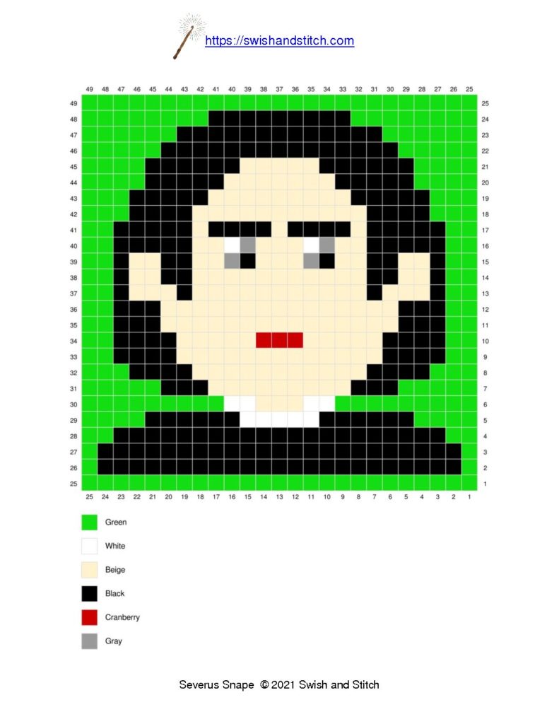 Severus Snape c2c crochet pixel graph