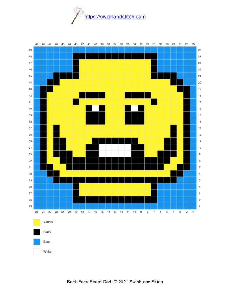 Lego inspired beard dad man brick face c2c crochet chart