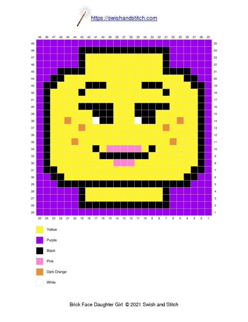 Lego brick face daughter c2c crochet downloadable free pixel graph