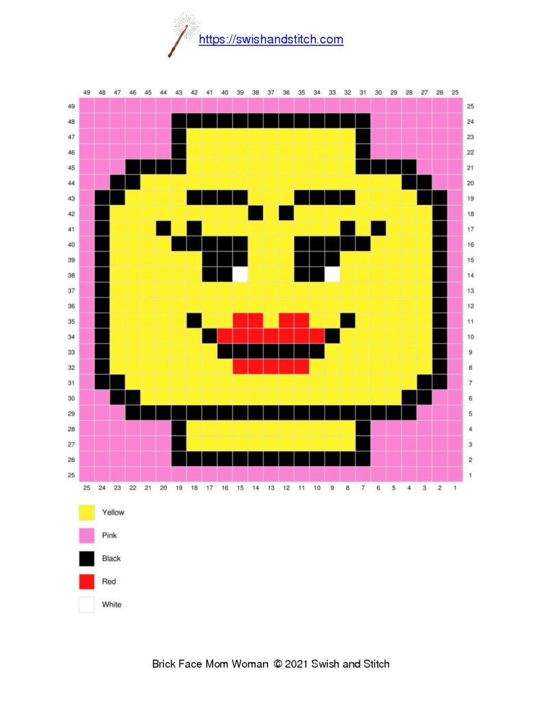 Lego brick face mom c2c crochet block downloadable chart graph