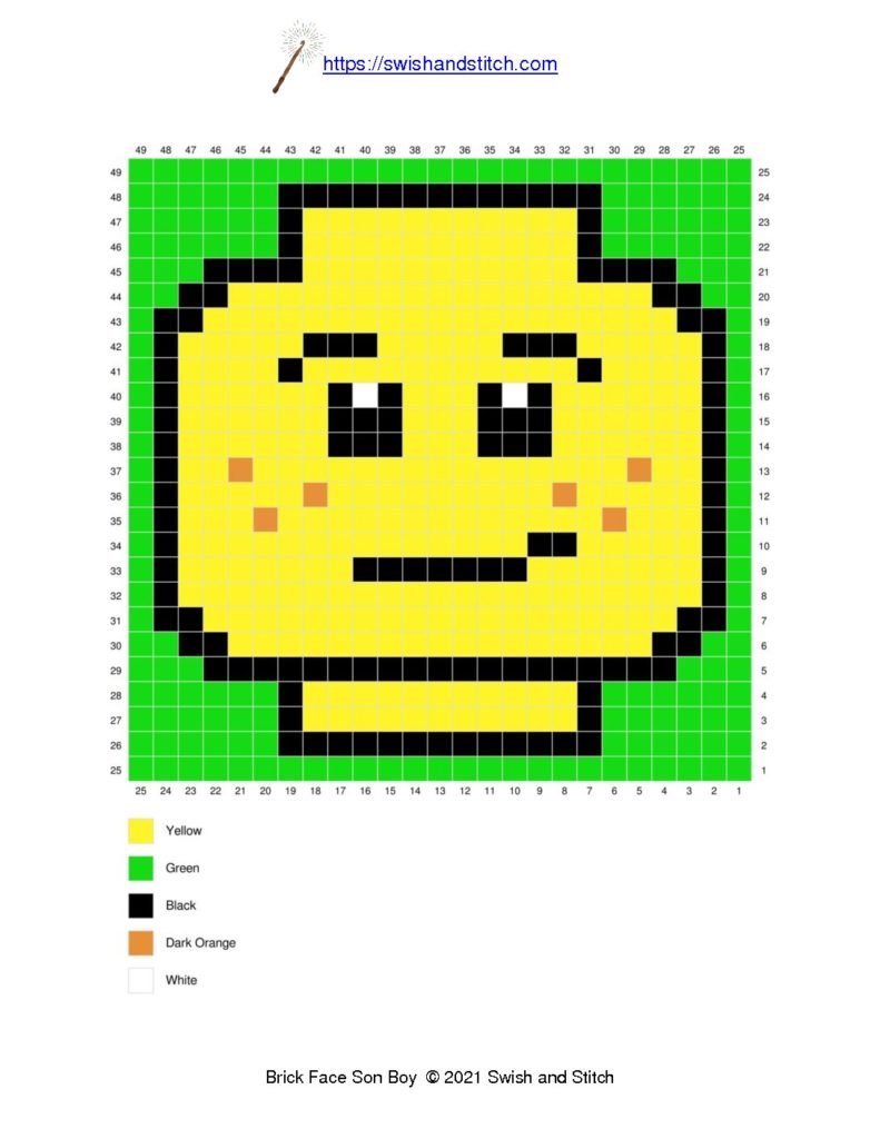 lego inspired brick face son c2c crochet downloadable free pixel chart