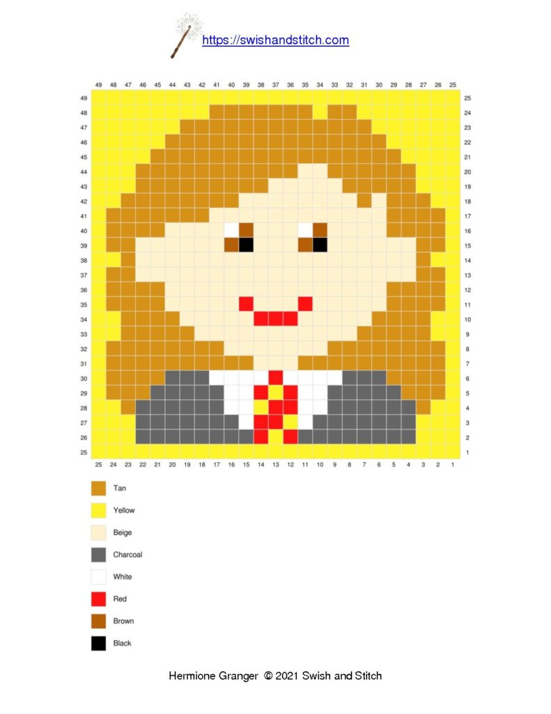 Hermione Granger C2C Crochet free downloadable pixel graph
