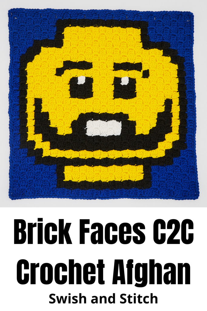 lego brick minifigure emoji faces c2c crochet baby afghan - Pinterest image dad man