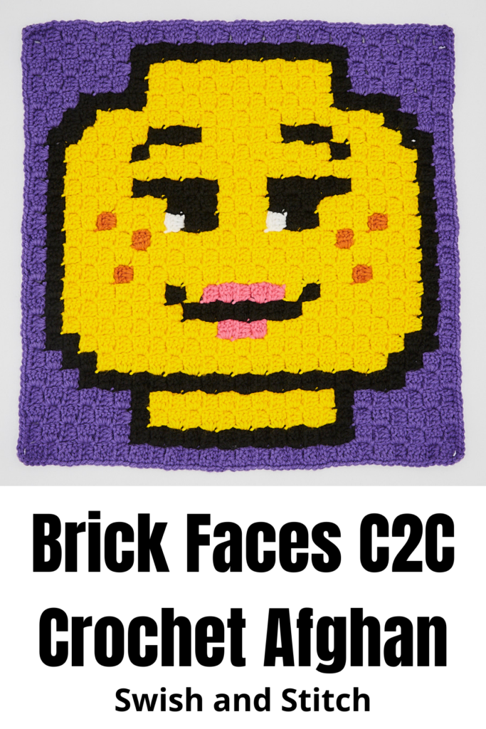 lego brick minifigure emoji faces c2c crochet baby afghan - Pinterest image daughter girl