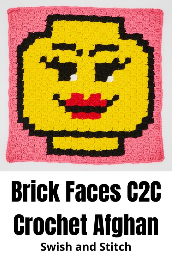 lego brick minifigure emoji faces c2c crochet baby afghan - Pinterest image mom woman