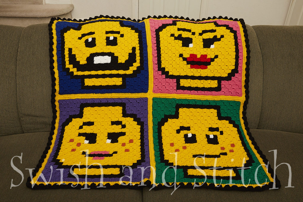 lego brick minifigure emoji faces c2c crochet afghan
