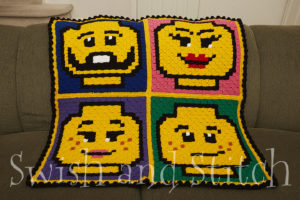 lego brick minifigure emoji faces c2c crochet afghan