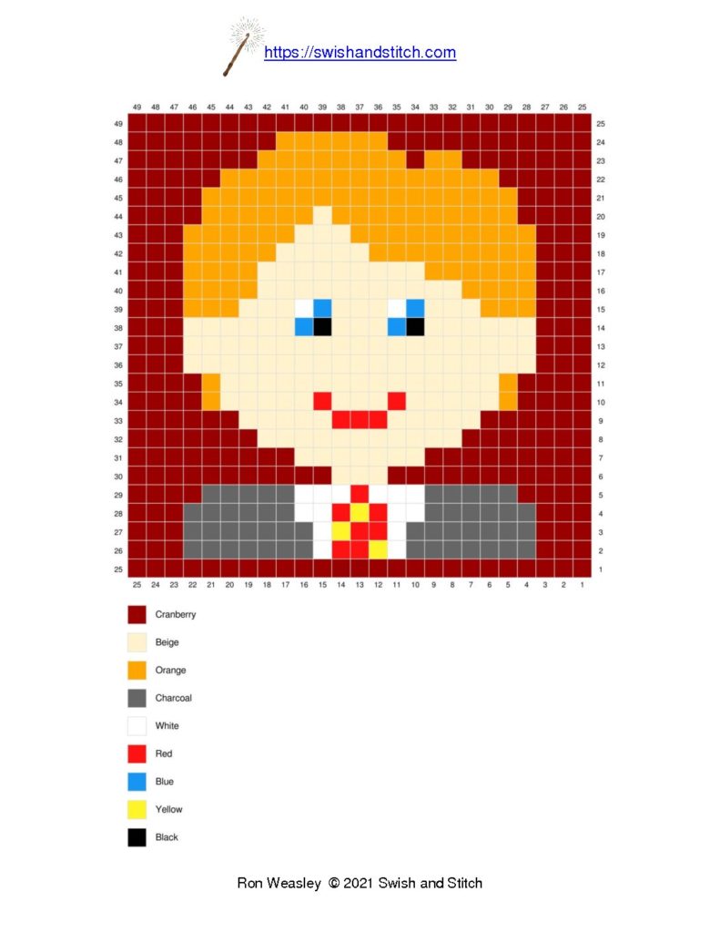 Ron Weasley c2 crochet block downloadable pixel graph