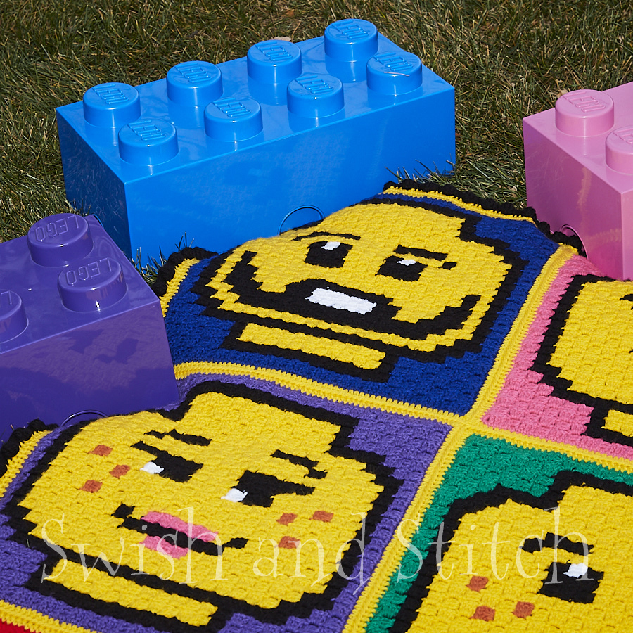 lego brick minifigure emoji faces c2c crochet baby afghan with large lego blocks