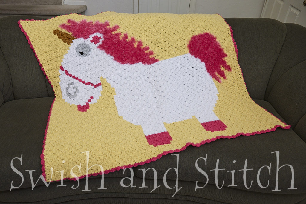 Despicable Me inspired Fluffy Unicorn c2c crochet afghan