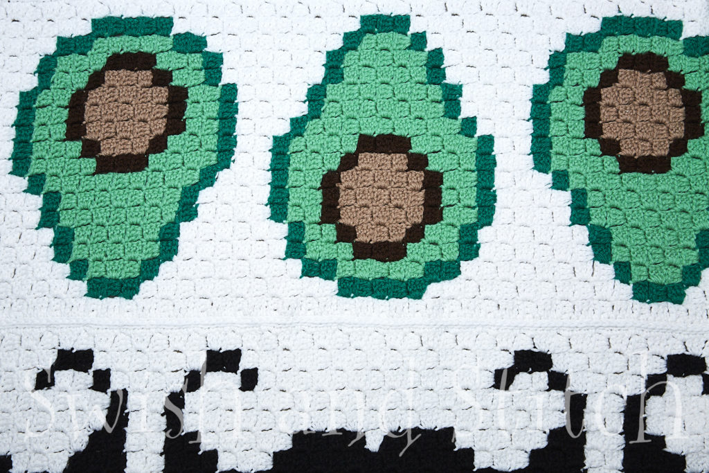 fiesta c2c crochet closeup with avocados and mustaches