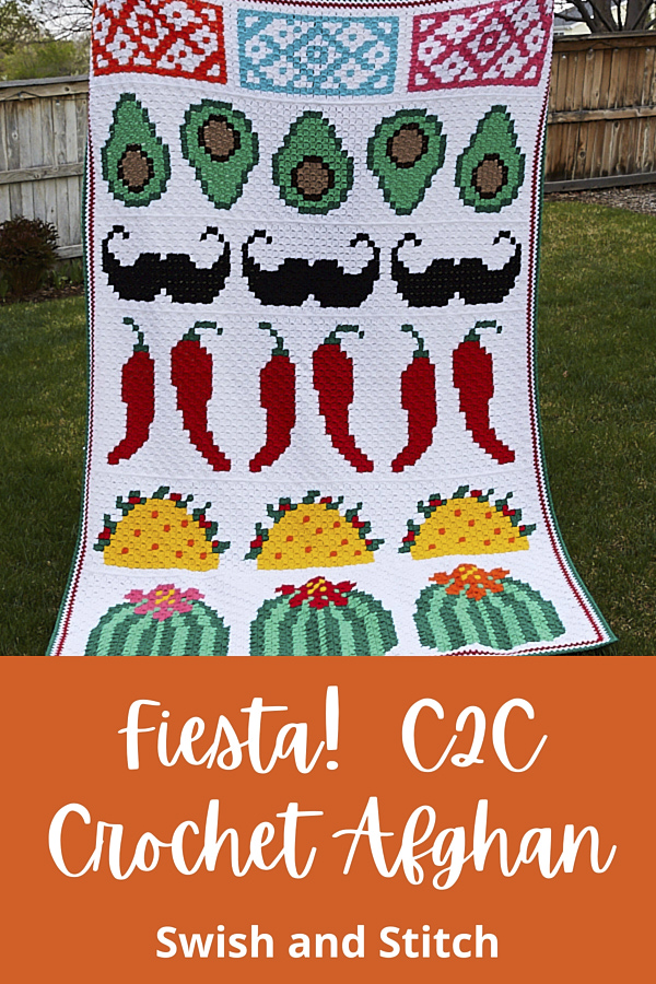 Fiesta Cinco de Mayo Taco C2C Crochet Afghan Pattern - Pinterest Image