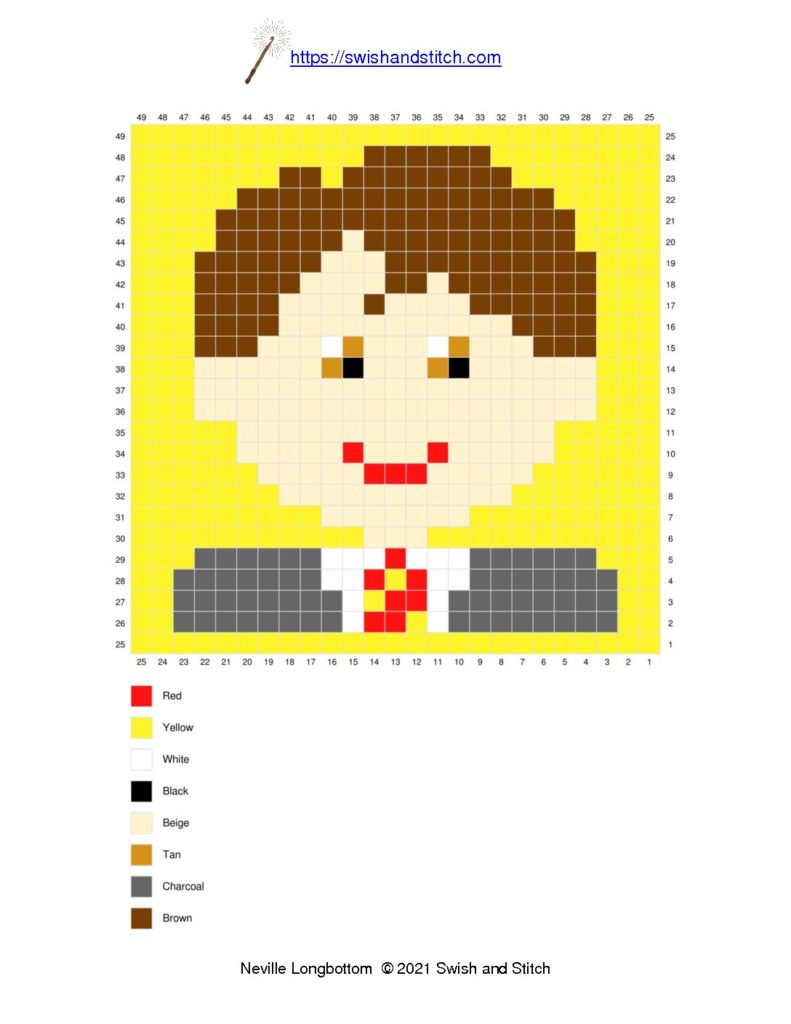 Free downloadable Neville Longbottom C2C crochet pixel graph chart