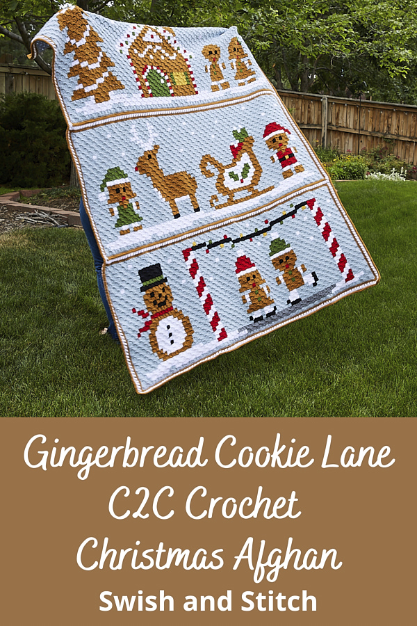 Gingerbread Cookie Lane C2C Crochet Christmas Afghan - Pinterest Image 