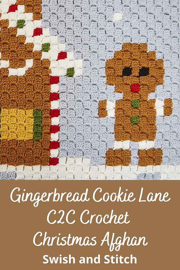 Gingerbread Cookie Lane C2C Crochet Christmas Afghan - Pinterest Image 