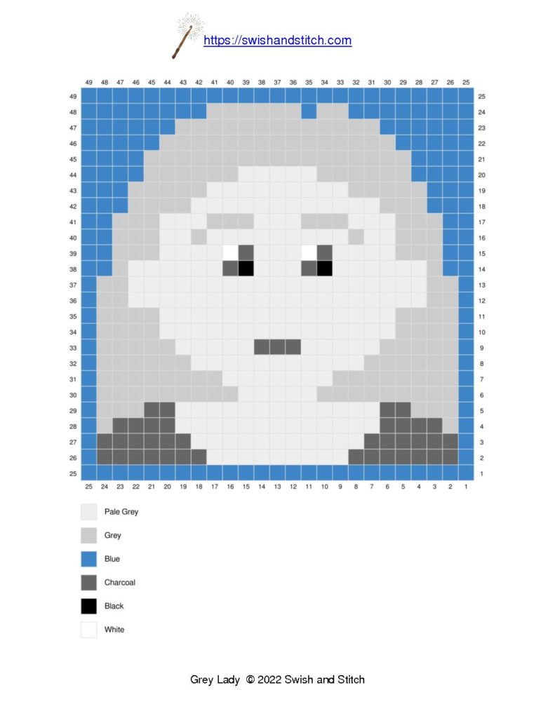 The Grey Lady C2C crochet downloadable printable pixel graph